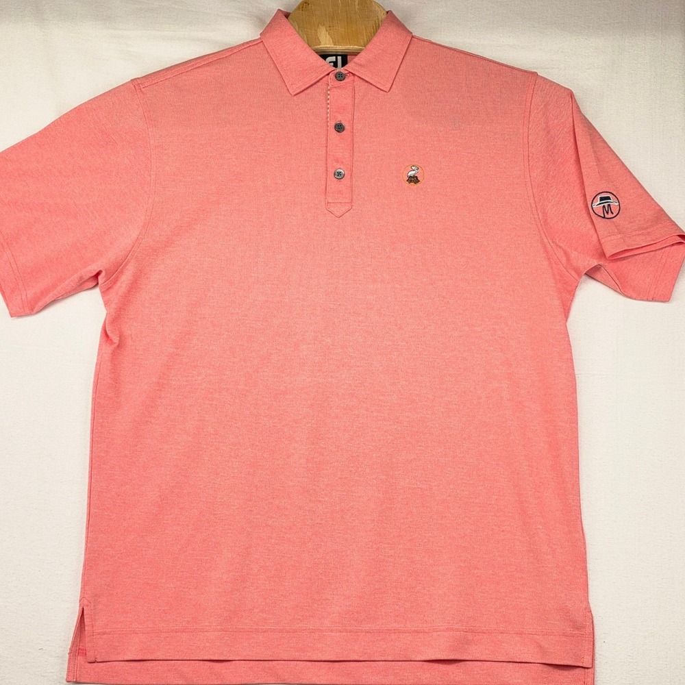 FootJoy Polo Shirt Mens Large Coral Pink‎ Pelican Logo Lisle Short Sleeve Golf - Picture 2 of 9